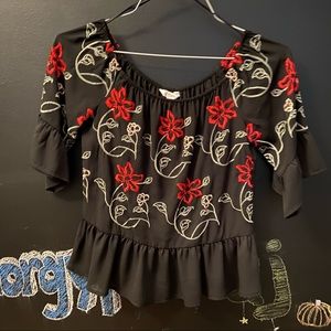 Candie’s Black Peplum Embroidered Blouse
